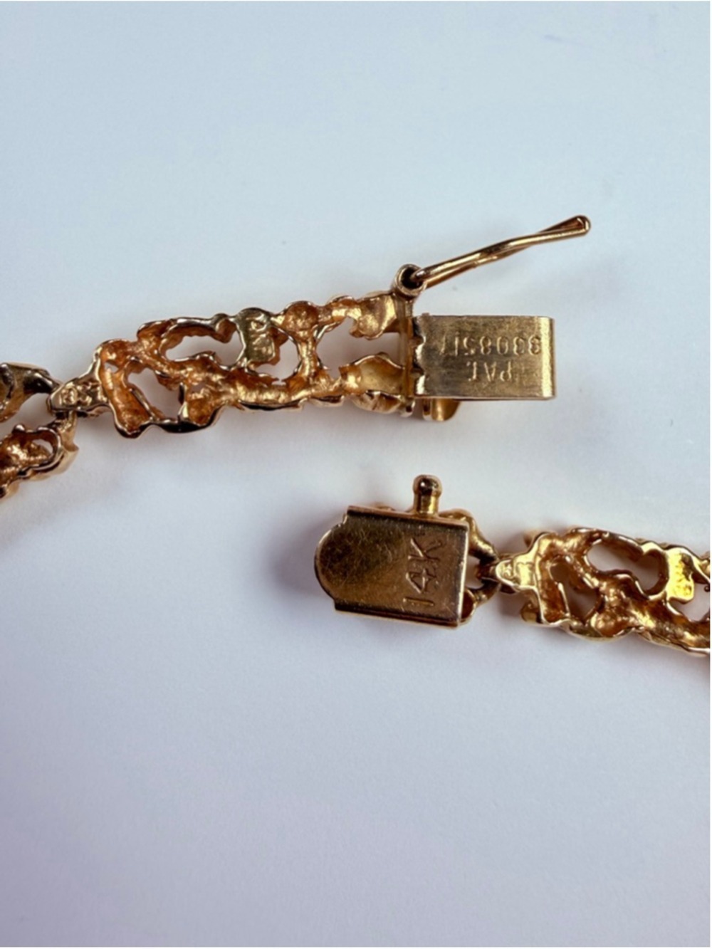 14K Solid Yellow Gold Open Link Panel Textured Nugget 5.5MM Vintage Bracelet - Picture 8 of 11